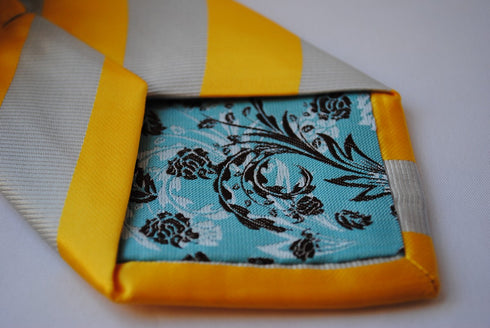 yellow gold and silver grey barber striped design tie